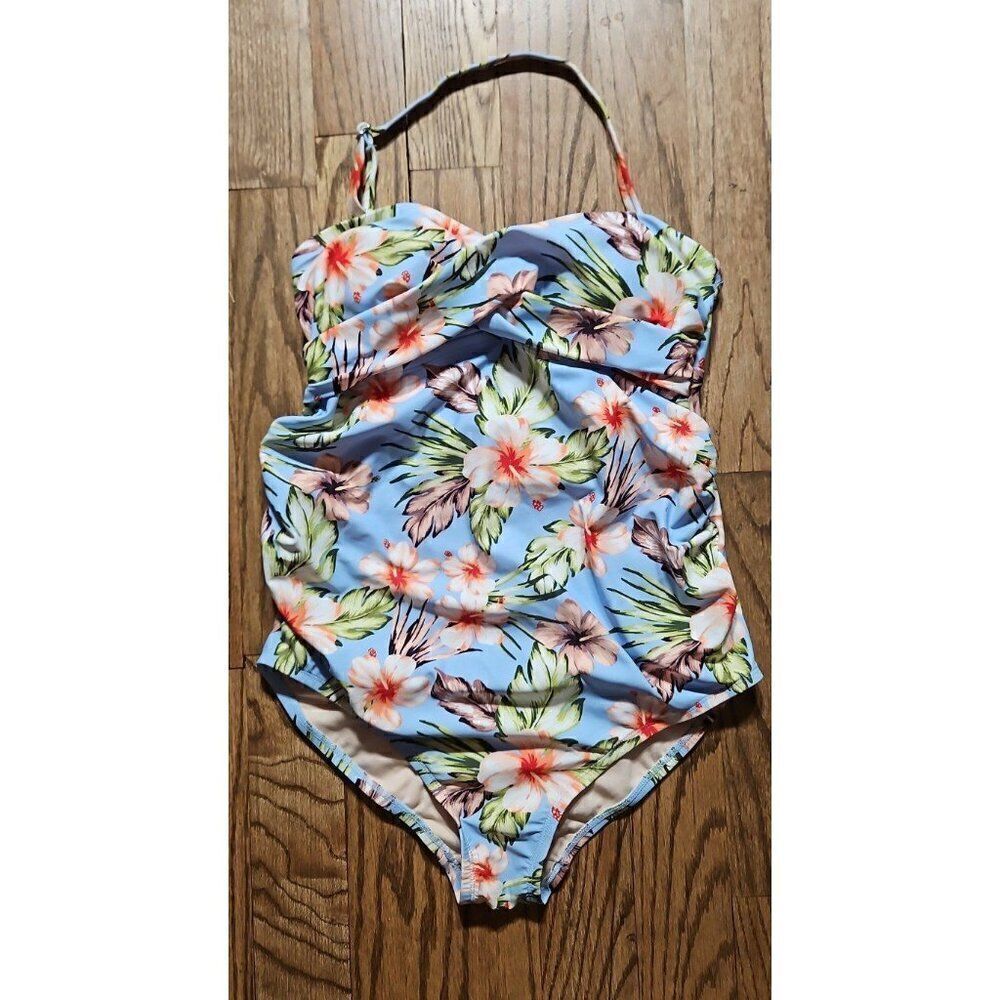 Isabel Maternity Hawaiian Floral One Piece Swimsuit Women's Size Medium